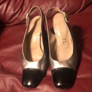 Chanel silver and black pumps